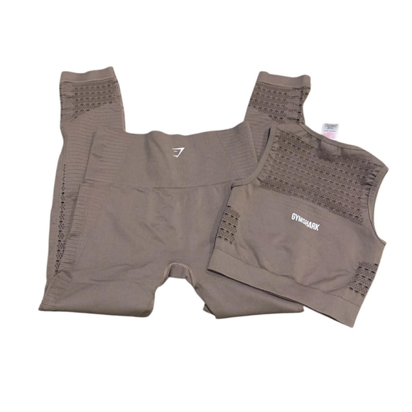 ​Gymshark Energy Seamless Set Taupe Brown Leggings M Sports Bra XS Athleisure - Picture 2 of 12